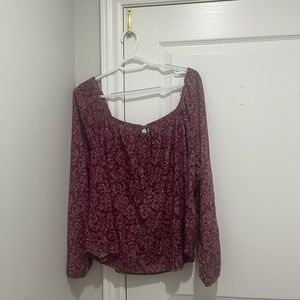 Deep Red Cherry Top with Bow Size 1X (Full Sleeves)